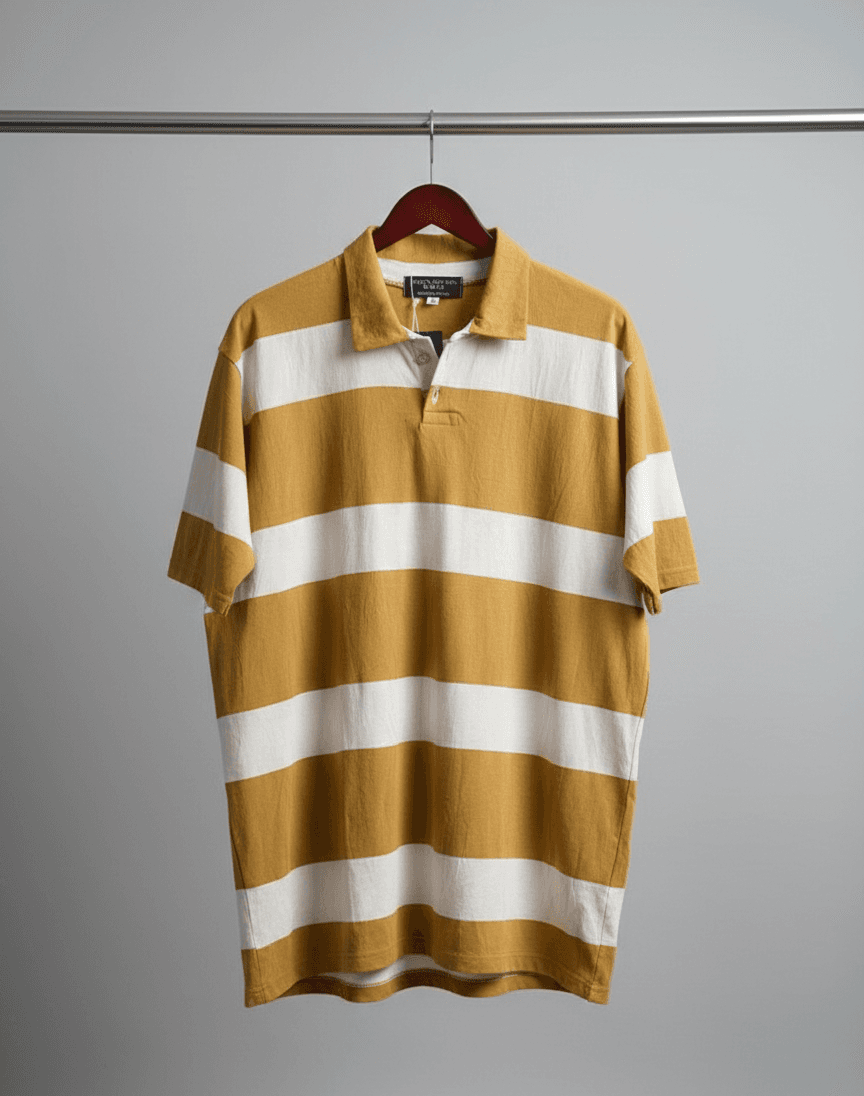Striped Rugby Polo – Mustard & White