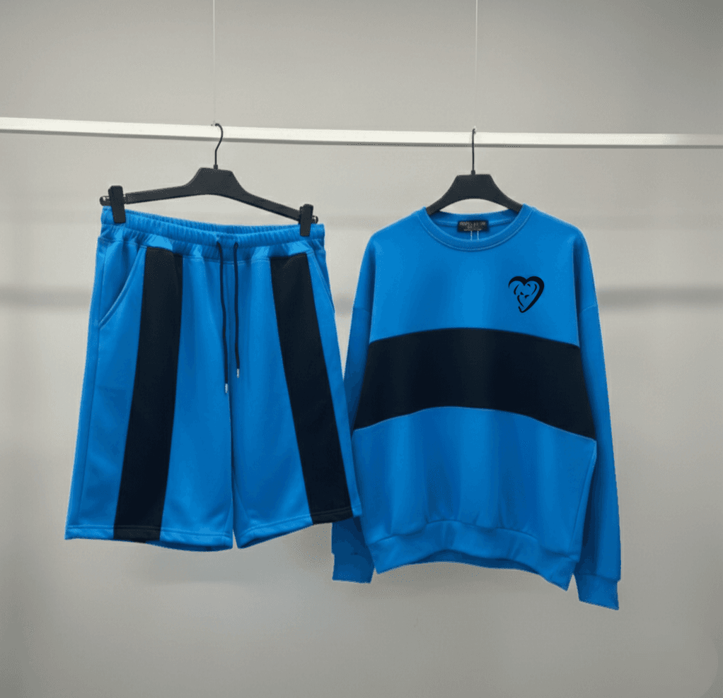 The Block Stripe Sweatshirt & Shorts Set – Cerulean Blue