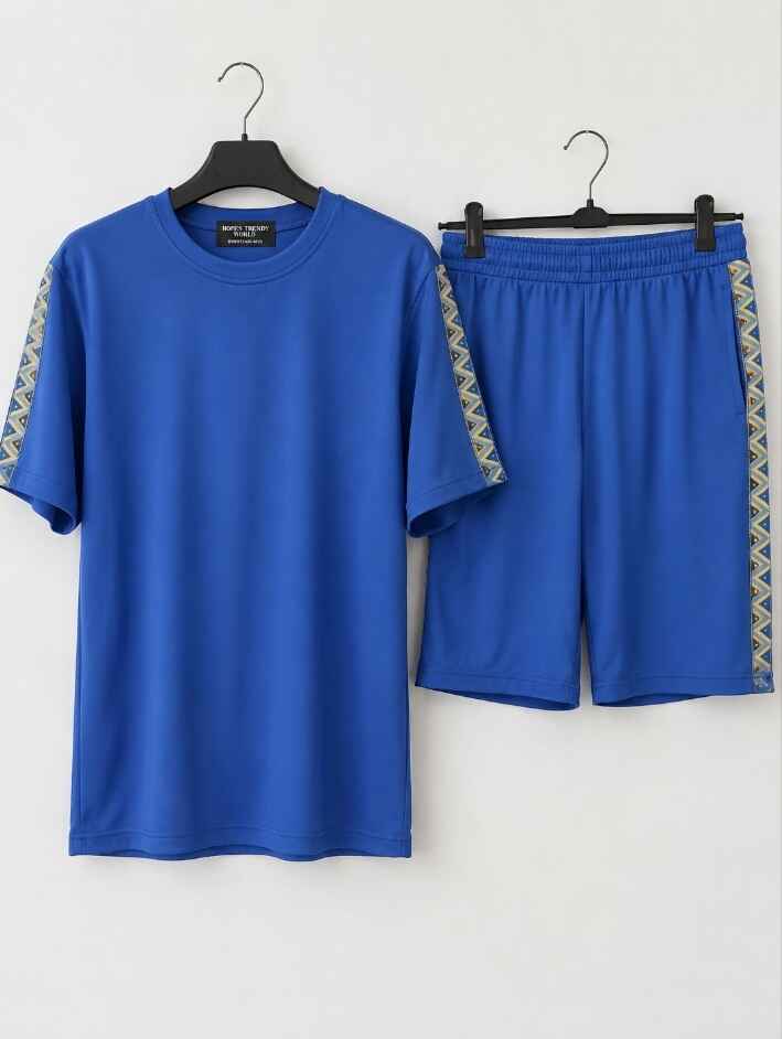 Royal Blue Geometric Trim Two-Piece Short Set
