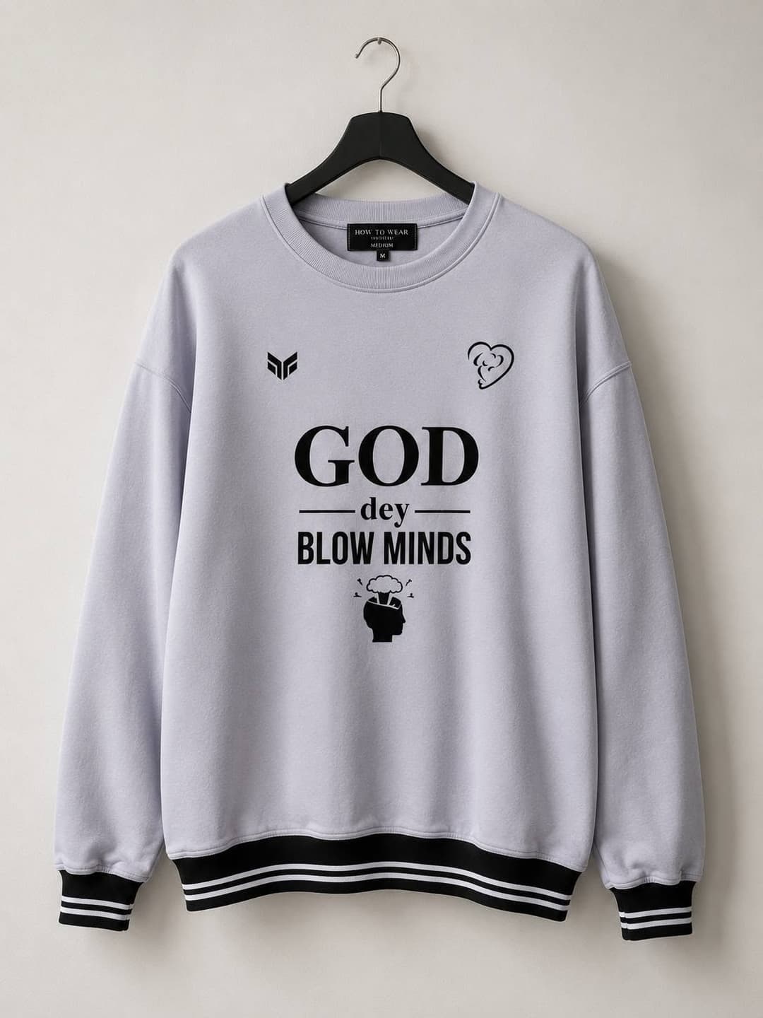 Mind-Blowing Grace: Light Grey Graphic Crewneck Sweatshirt