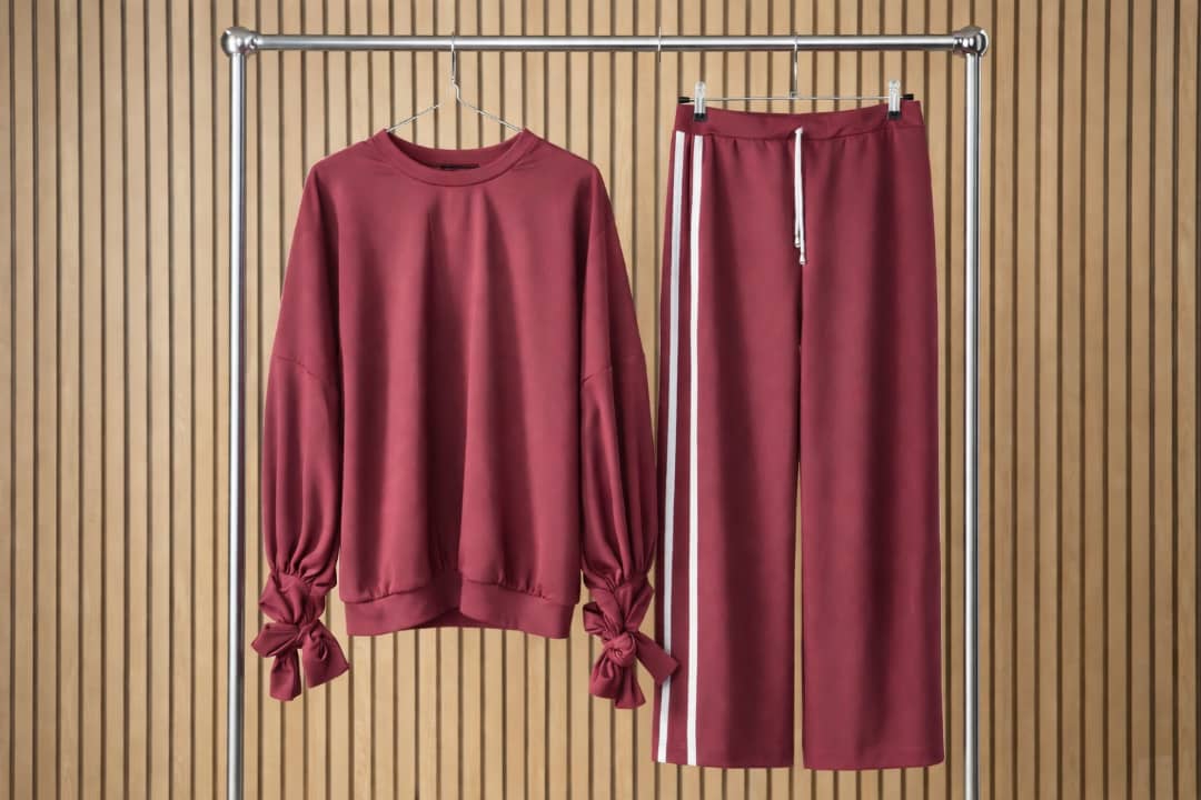 Maroon Tracksuit Set with Statement Tied Cuffs