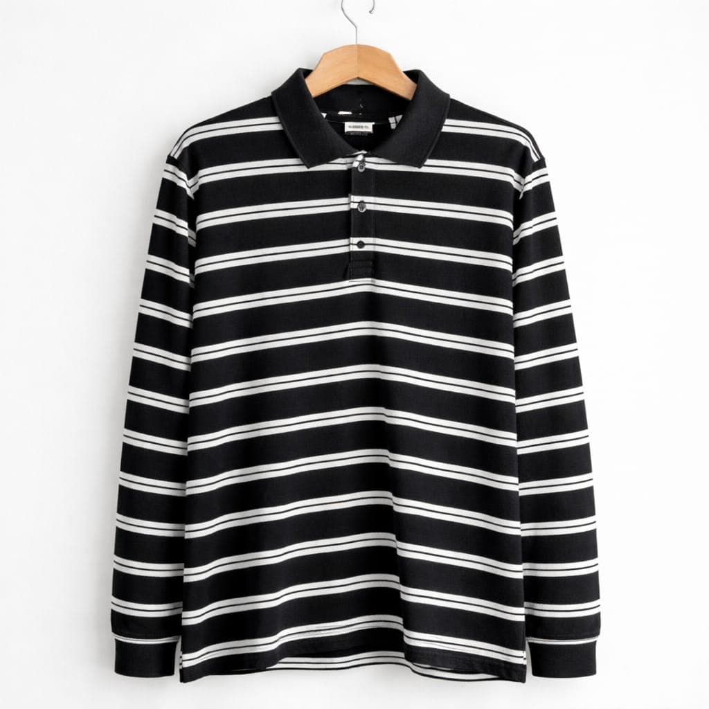 The Lineage Long-Sleeve Polo – Black & White