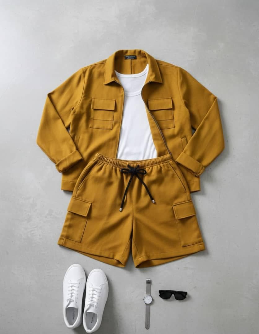 Mustard Utility Jacket & Cargo Short Set
