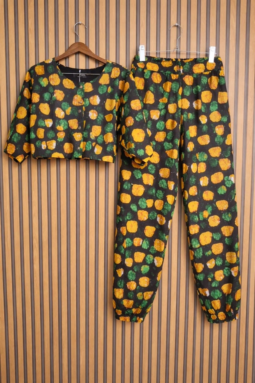 Premium Yellow & Green Abstract Ankara Print Jogger Set