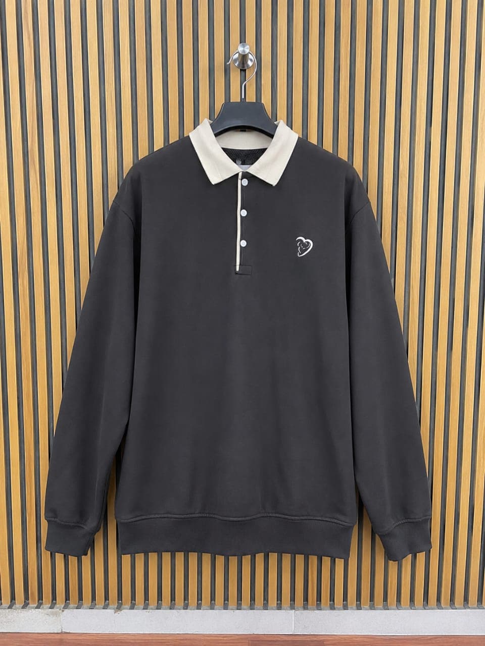 Dark Charcoal Long-Sleeve Polo Sweatshirt