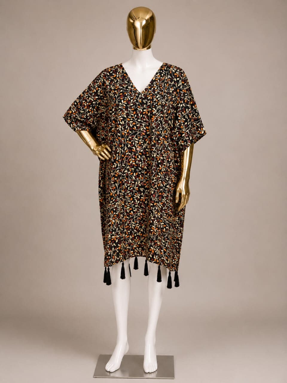 Earthy Vine Kaftan with Tassel Trim