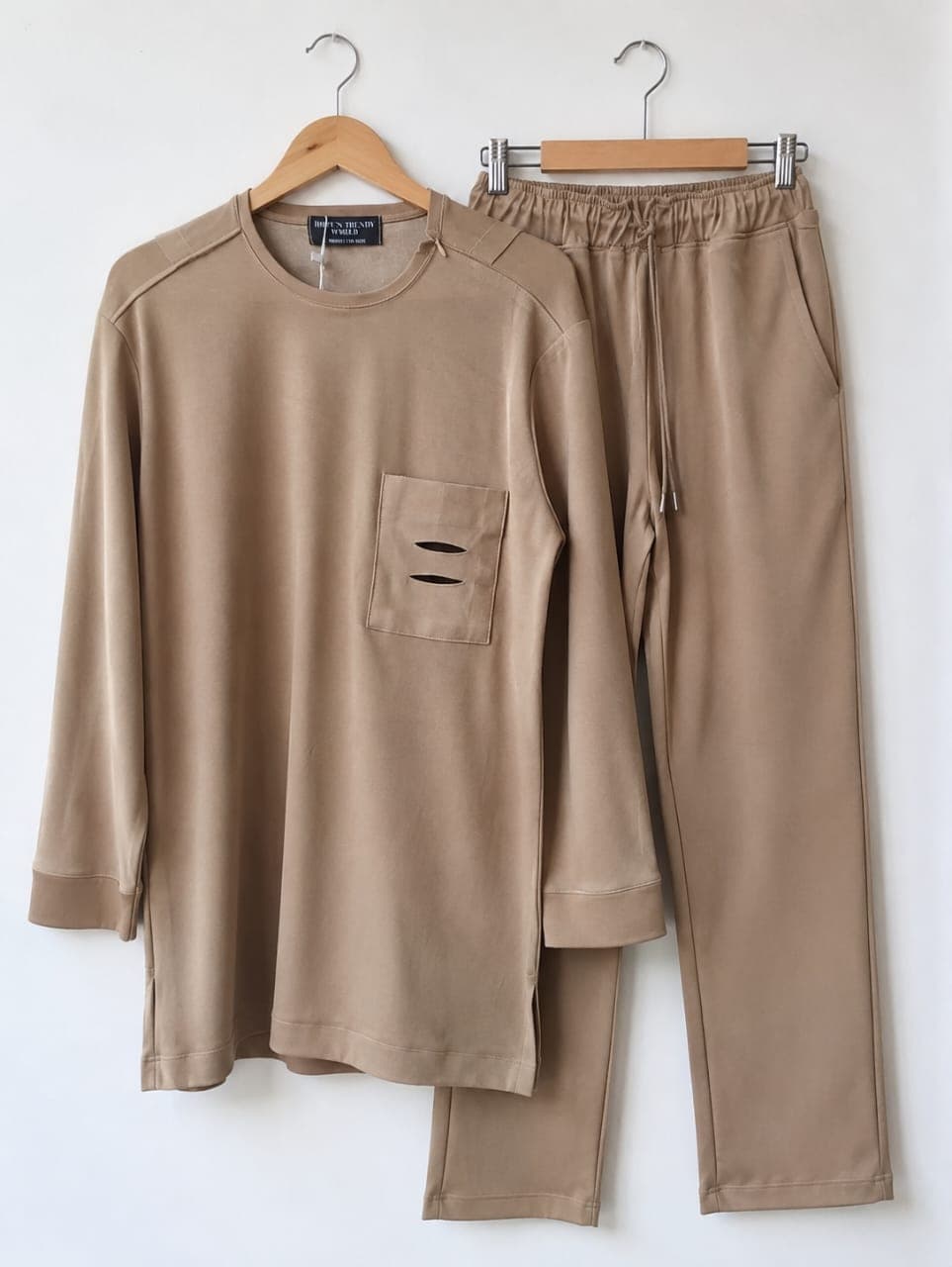 The Distressed Pocket Tunic & Trousers Set – Sand Taupe