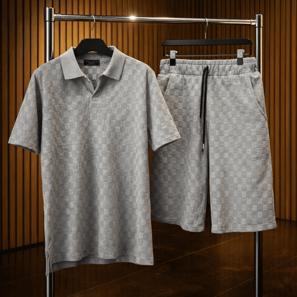 The Checkerboard Knit Polo & Shorts Set β Heather Gray